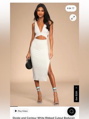 Lulu's Divid and Contour White Ribbed Cutout Midi Dress